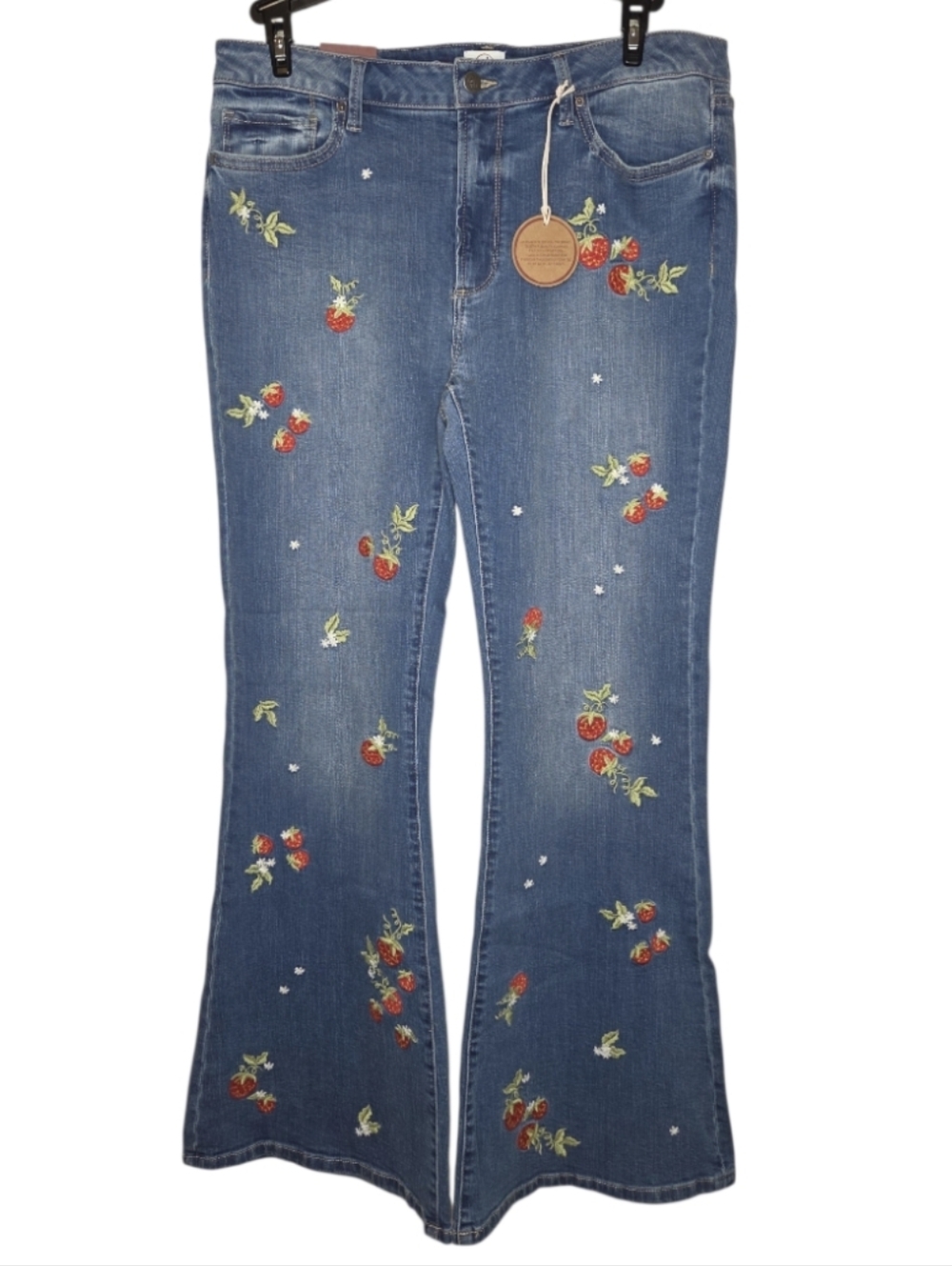 Driftwood Fiora Flare Strawberry Fields Embroidered Denim Women's Jeans Size 10